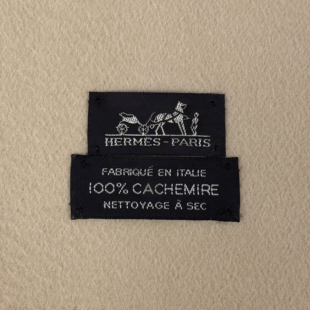 Hermes Logo Shawl Large Fringe Cashmere Beige Scarf — view 8