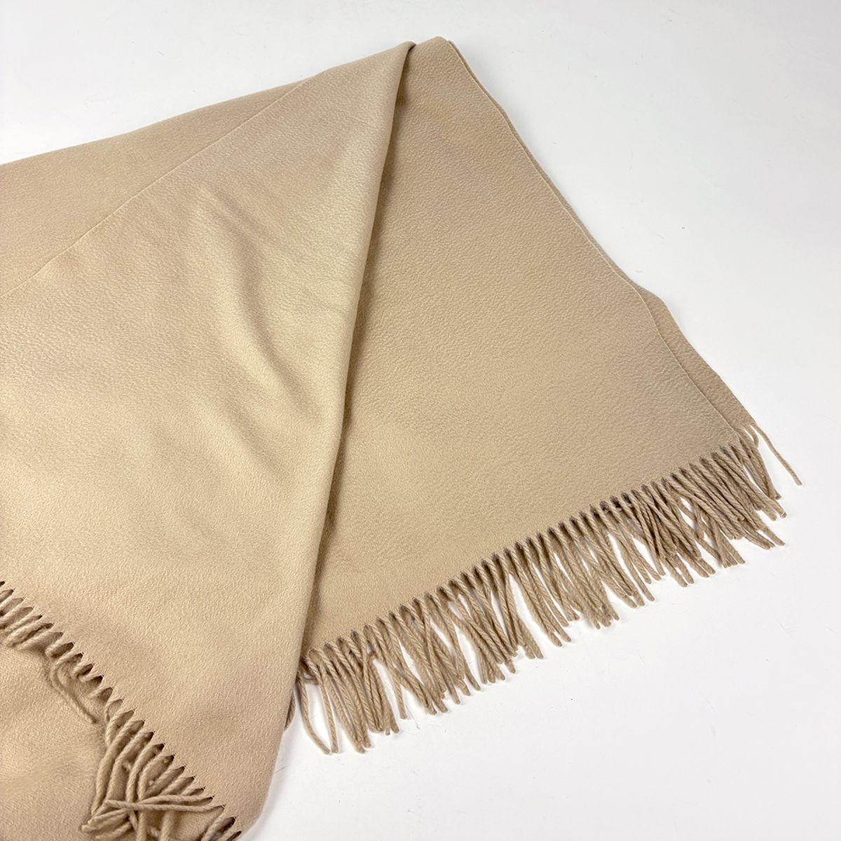 Hermes Logo Shawl Large Fringe Cashmere Beige Scarf — view 3