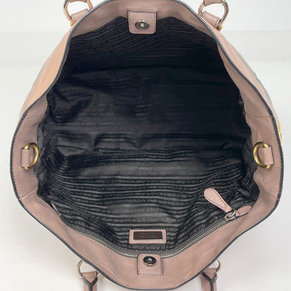 Prada Glace Zipper Handbag Side Leather Beige — view 8