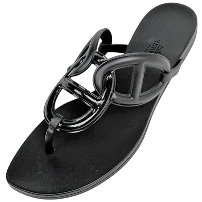 Hermes Egeri Flat Sandals Shoes Ruba Black