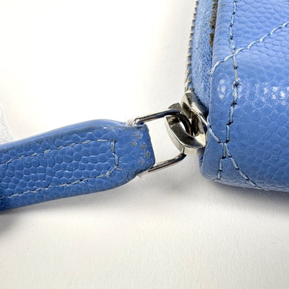 Chanel CC Logo Zip Around Coin Case Card Quilted Caviar Leather Blue — view 5