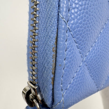 Chanel CC Logo Zip Around Coin Case Card Quilted Caviar Leather Blue — view 6
