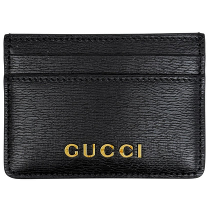 Gucci Logo Card Case Script Leather Black