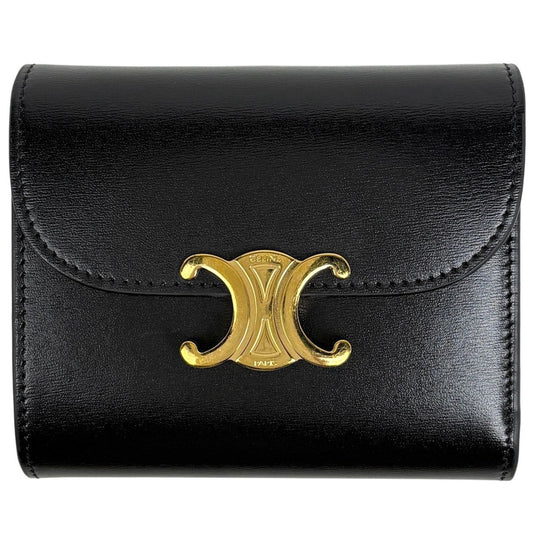 Celine Triomphe Trifold Wallet Leather Black