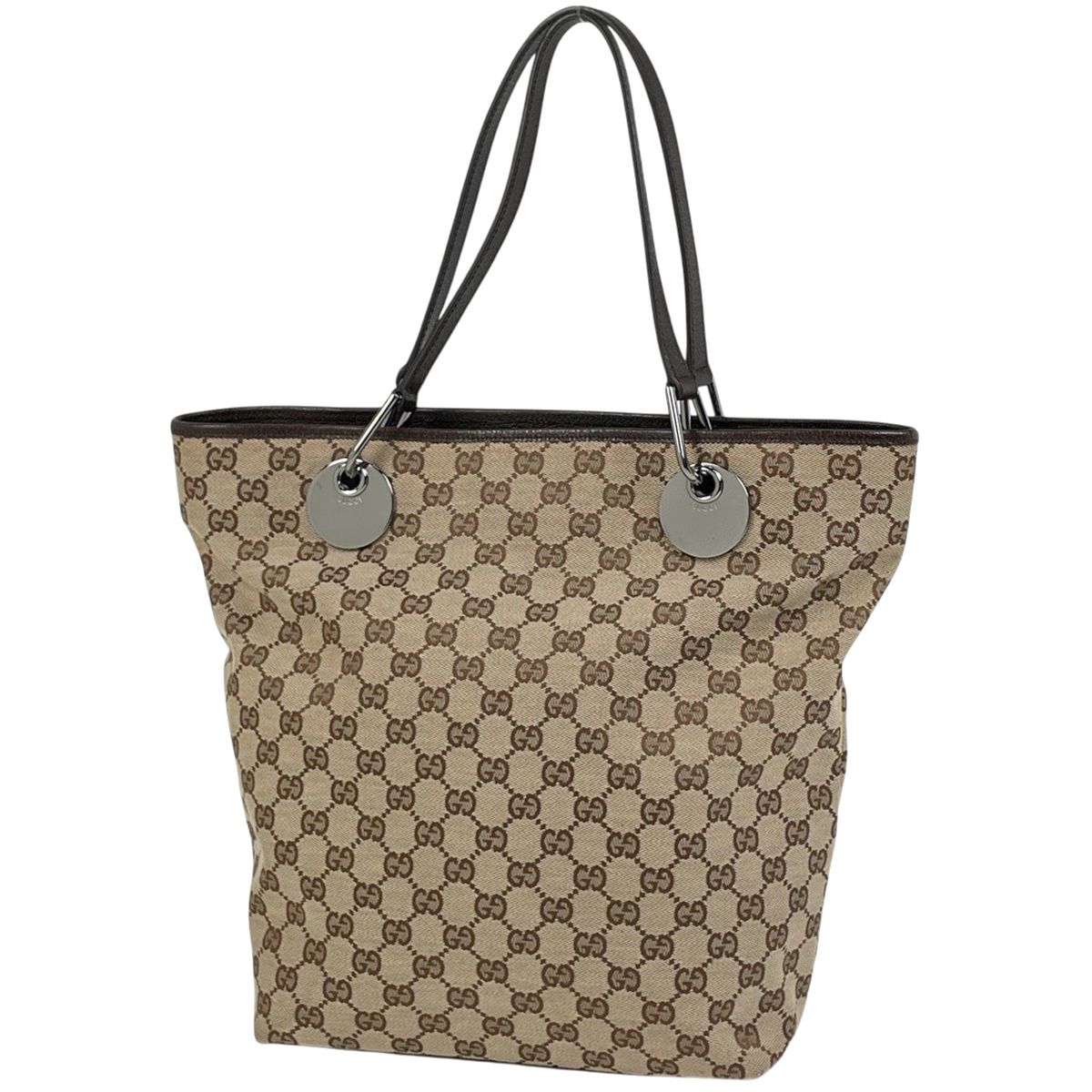 Gucci GG Pattern Tote Shoulder Bag Canvas Brown