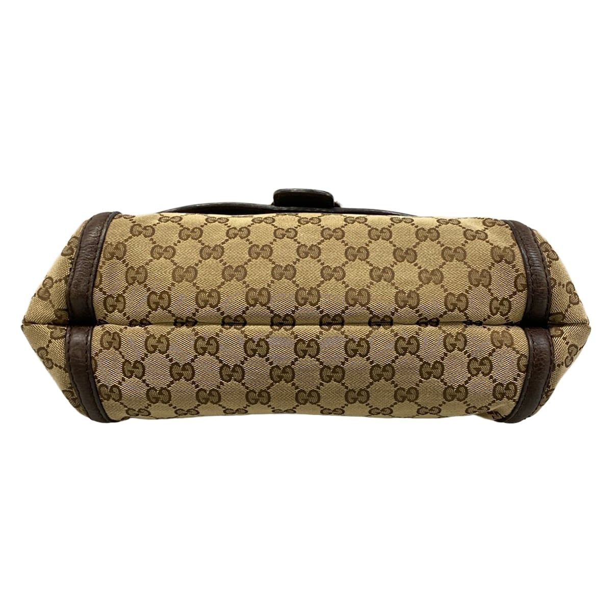 Gucci Shoulder Bag Horsebit GG Pattern Beige Dark Brown Leather — view 5