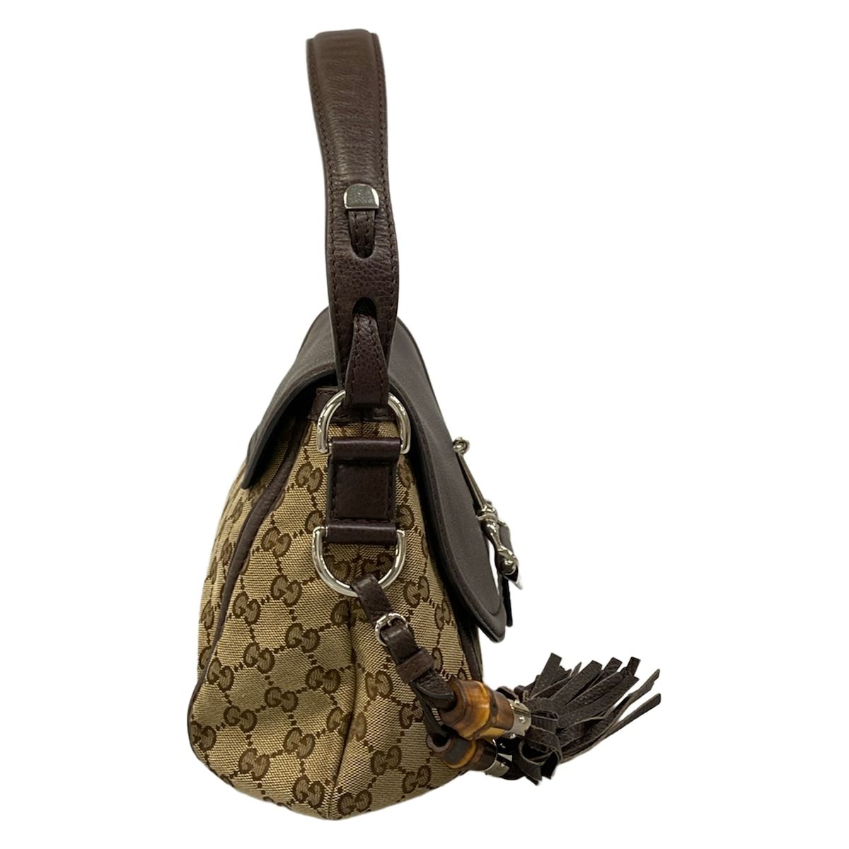 Gucci Shoulder Bag Horsebit GG Pattern Beige Dark Brown Leather — view 2