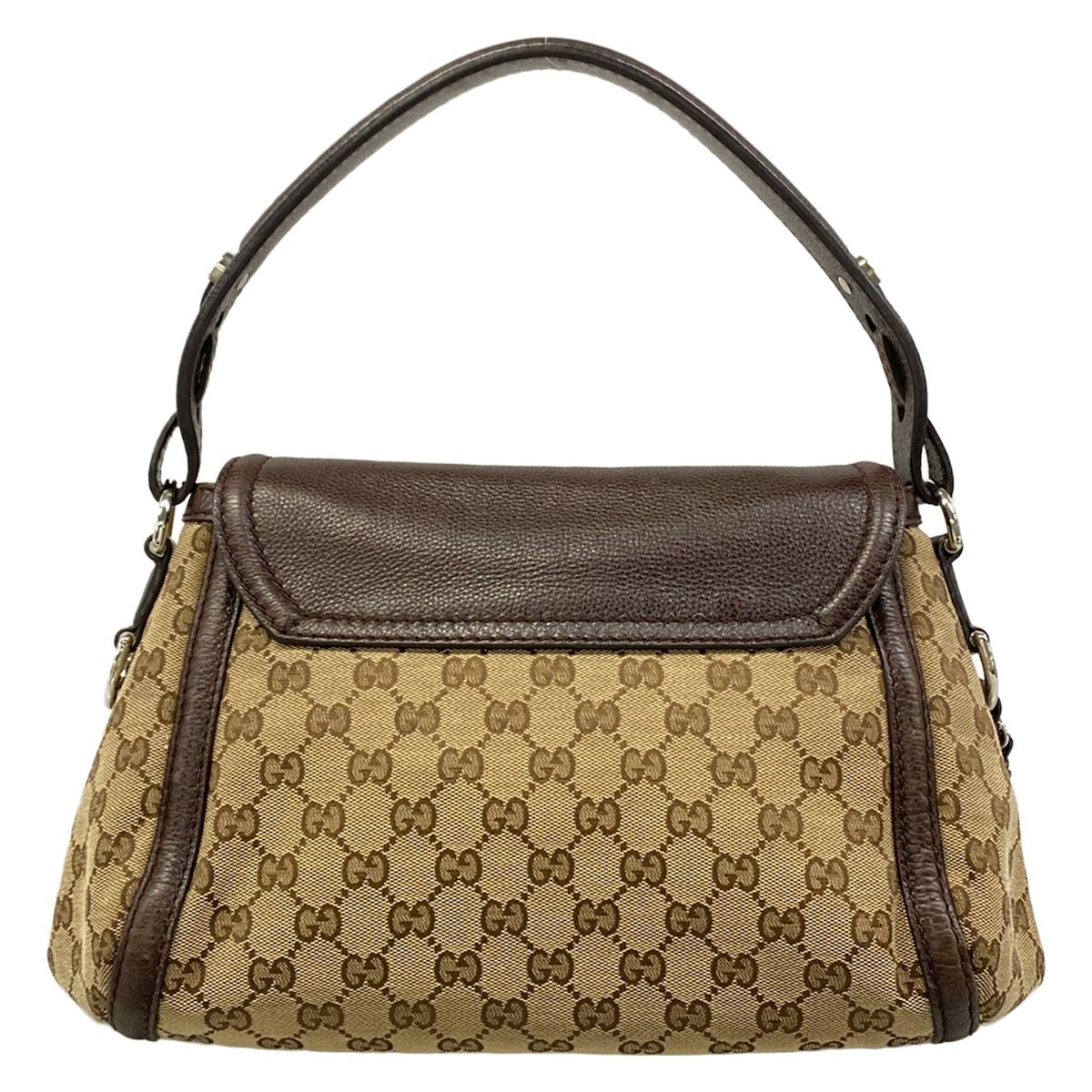 Gucci Shoulder Bag Horsebit GG Pattern Beige Dark Brown Leather — view 3