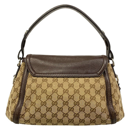 Gucci Shoulder Bag Horsebit GG Pattern Beige Dark Brown Leather — view 3