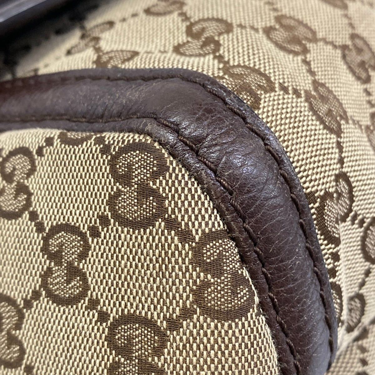 Gucci Shoulder Bag Horsebit GG Pattern Beige Dark Brown Leather — view 6