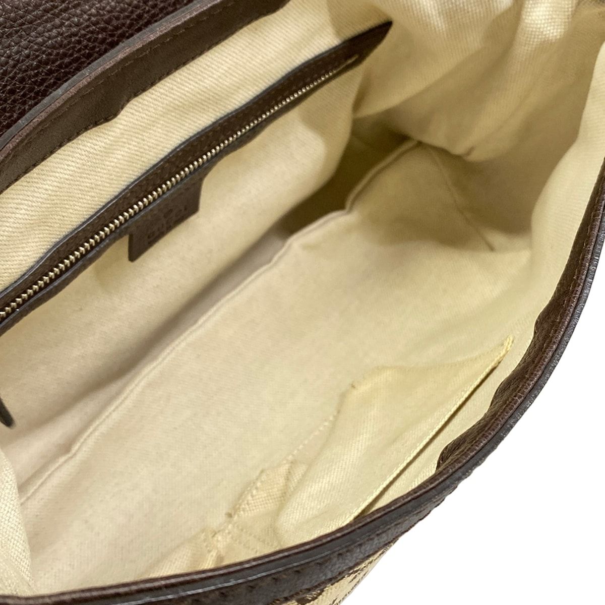 Gucci Shoulder Bag Horsebit GG Pattern Beige Dark Brown Leather — view 7