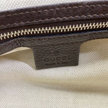 Gucci Shoulder Bag Horsebit GG Pattern Beige Dark Brown Leather — view 9