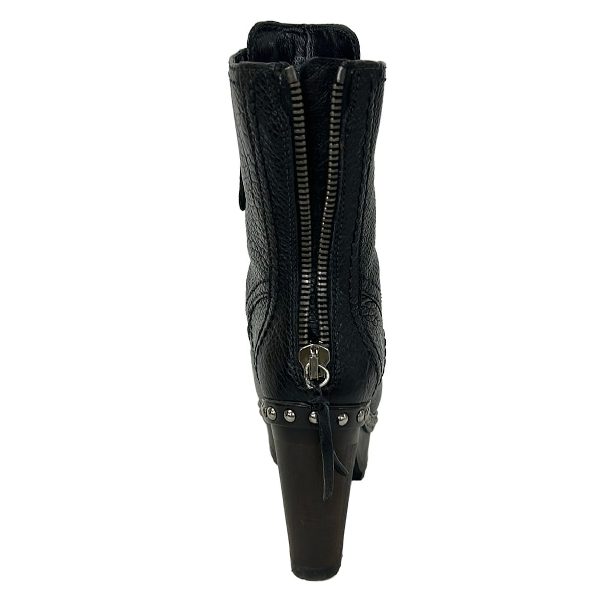 Miu Miu Long Boots 35.5 Black Grained Leather Studded Thick Sole Lace — view 5