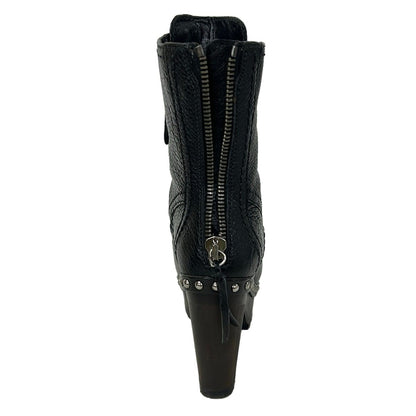Miu Miu Long Boots 35.5 Black Grained Leather Studded Thick Sole Lace — view 5