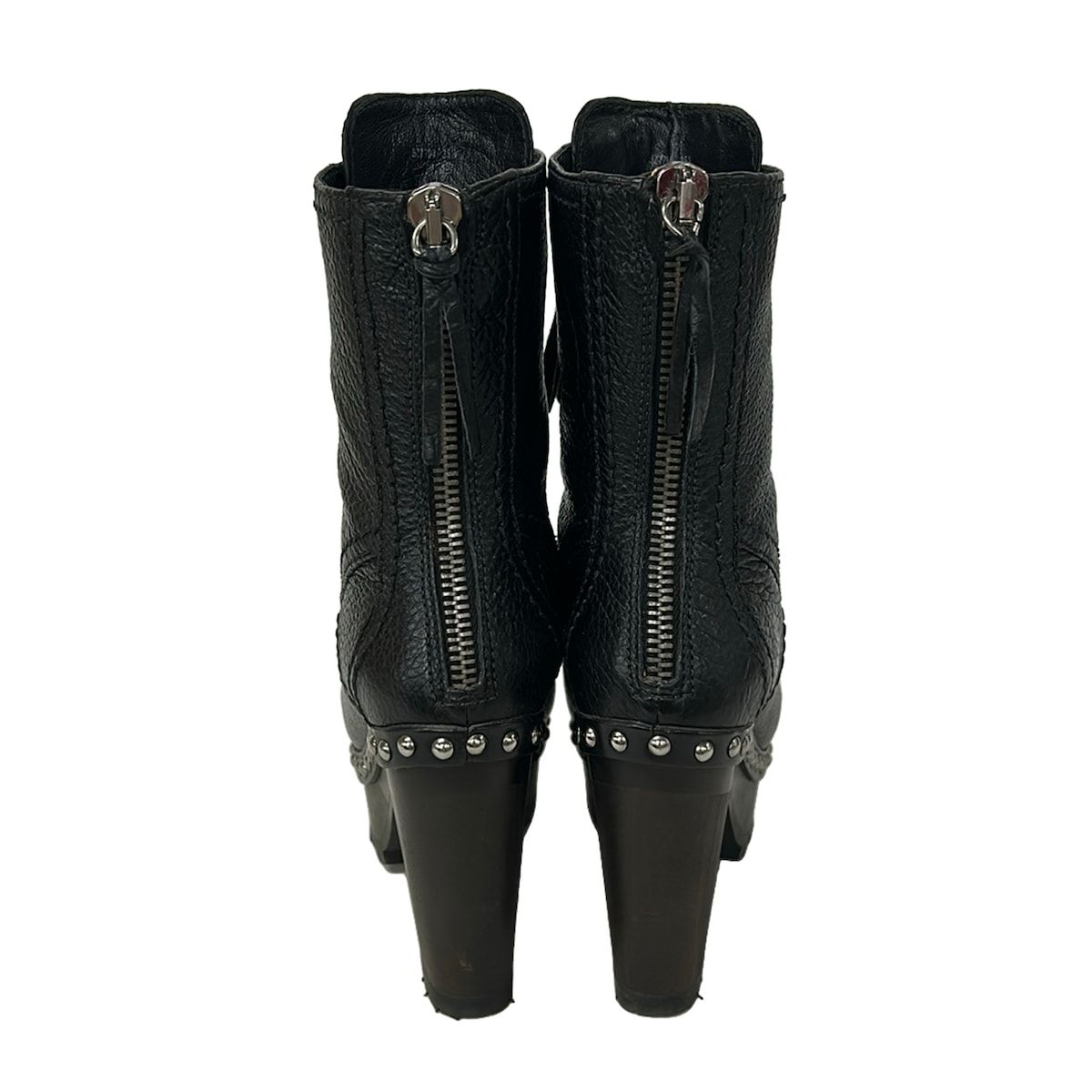 Miu Miu Long Boots 35.5 Black Grained Leather Studded Thick Sole Lace — view 3