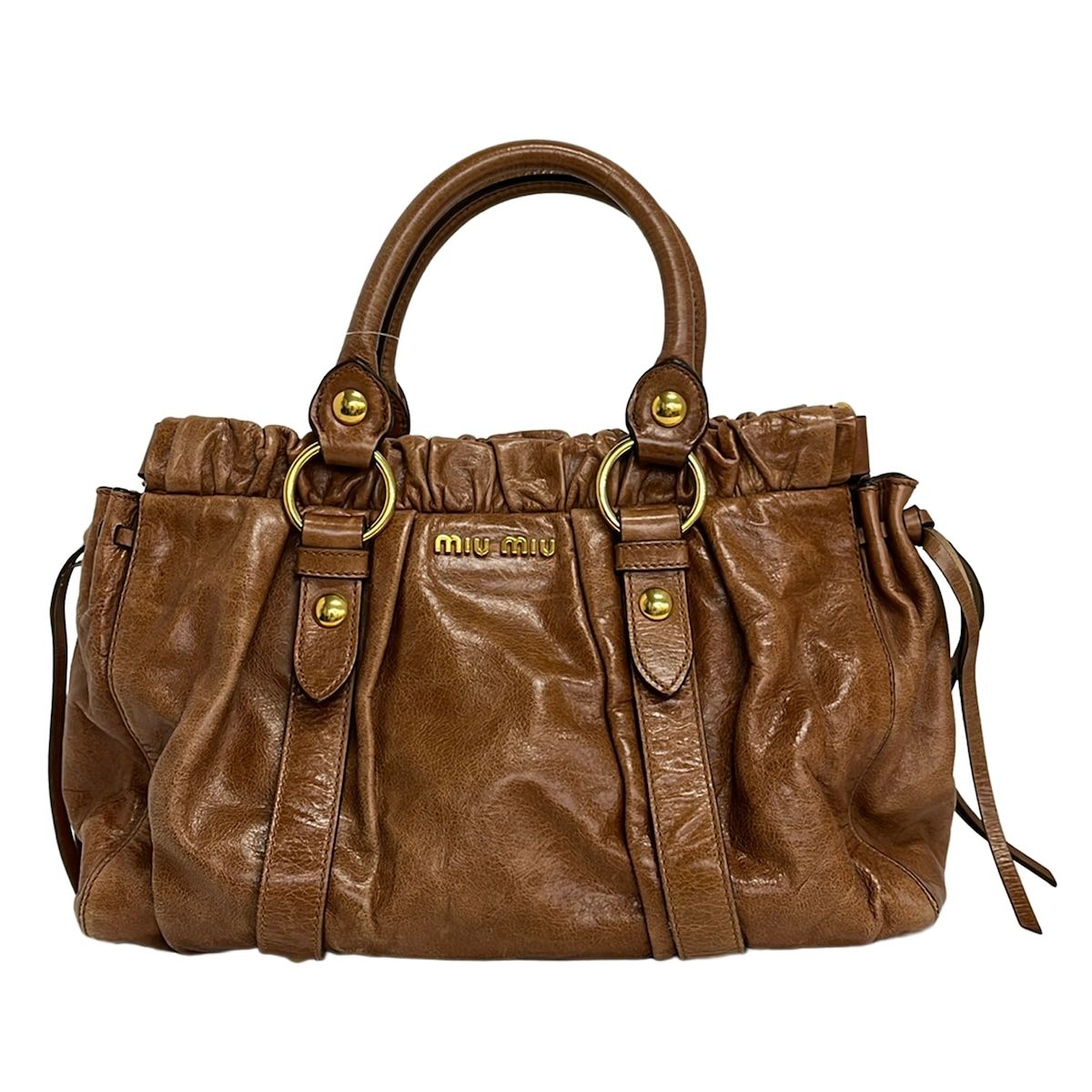 Miu Miu Handbag Gather Bag Brown Leather