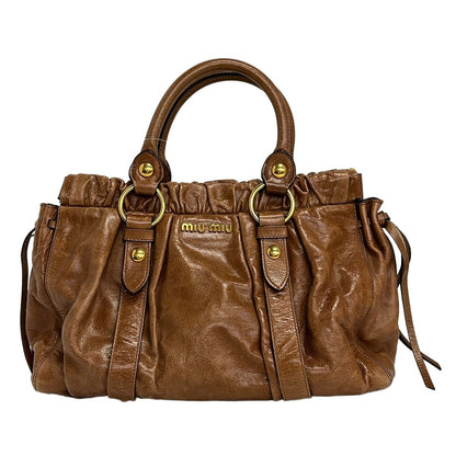 Miu Miu Handbag Gather Bag Brown Leather