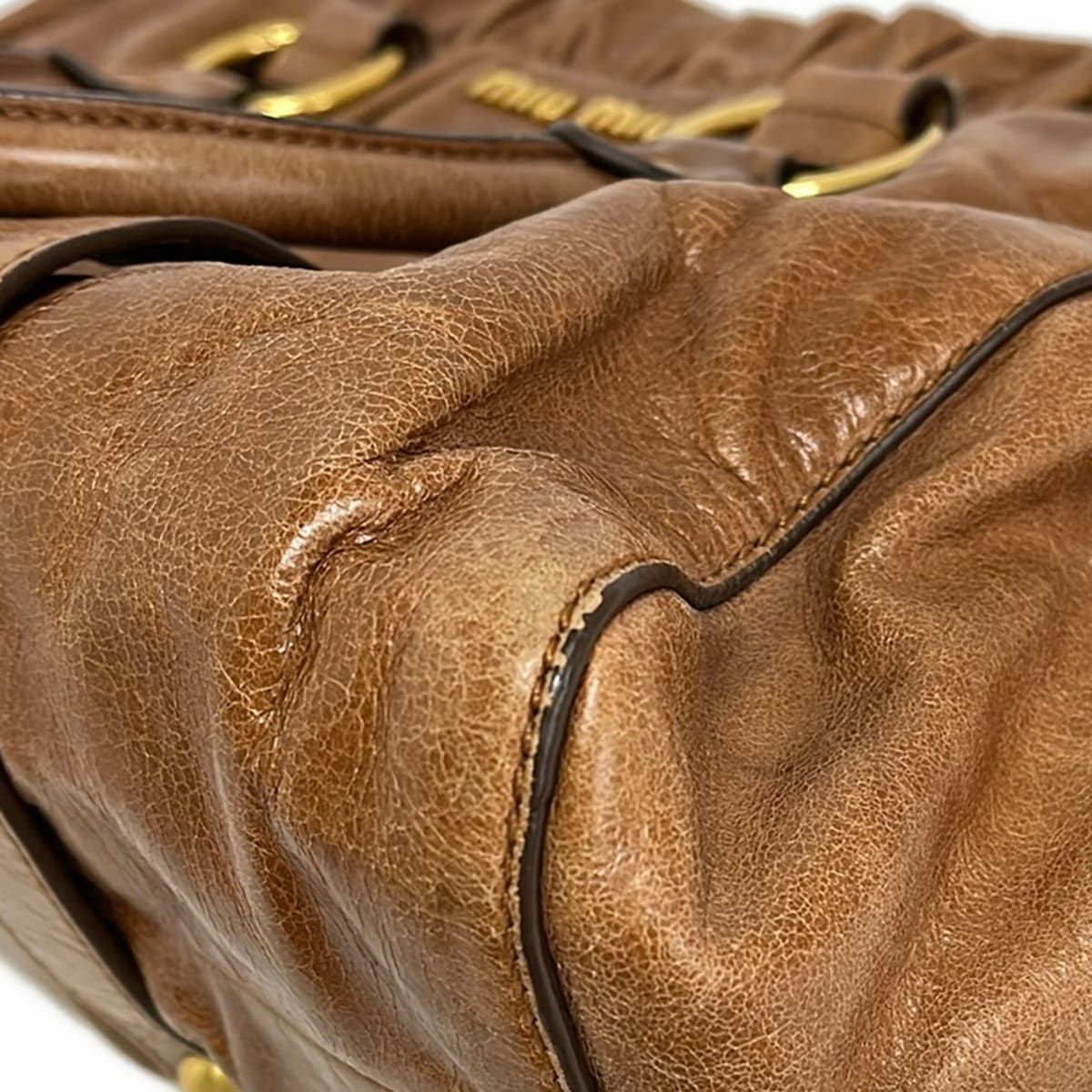 Miu Miu Handbag Gather Bag Brown Leather — view 6