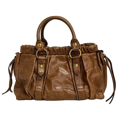 Miu Miu Handbag Gather Bag Brown Leather — view 3