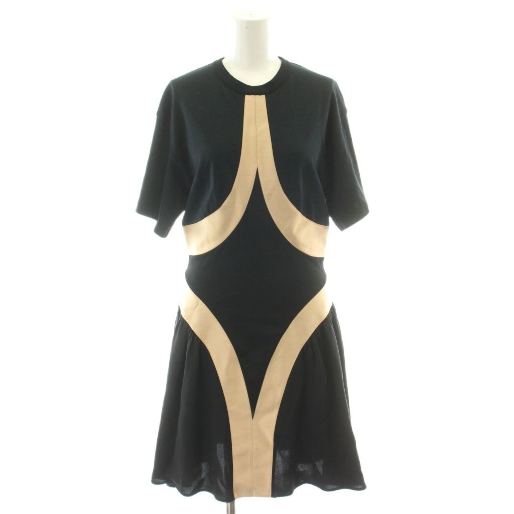 Louis Vuitton Monogram Flower Curve Dress Knee Length Silk M Beige Black Uol MW