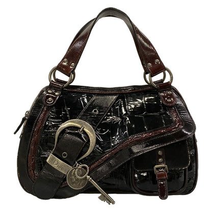 Dior Handbag Gaucho Black Dark Brown Leather