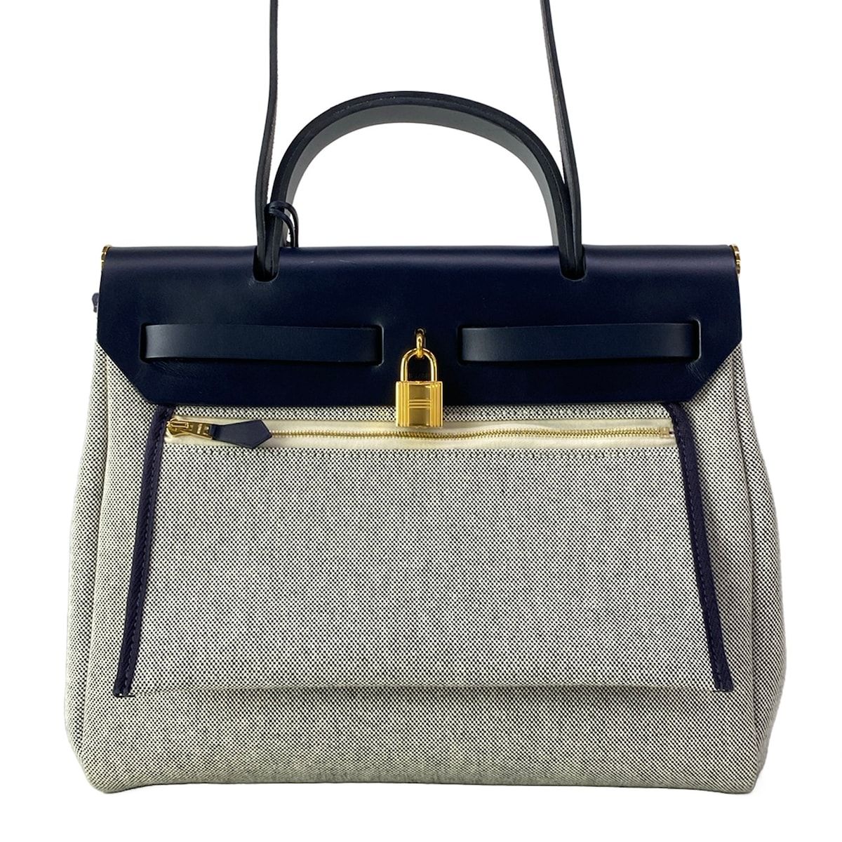 Hermes Handbag Herbag Zip PM Navy Ivory Gold — view 3