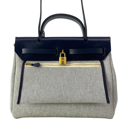 Hermes Handbag Herbag Zip PM Navy Ivory Gold — view 3