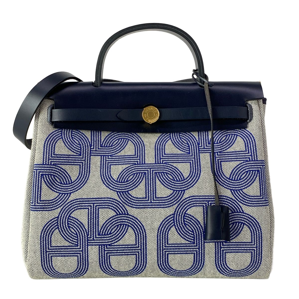 Hermes Handbag Herbag Zip PM Navy Ivory Gold