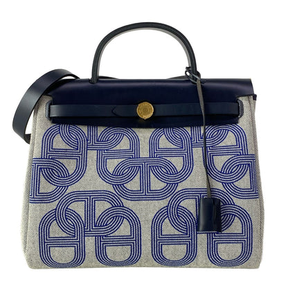 Hermes Handbag Herbag Zip PM Navy Ivory Gold
