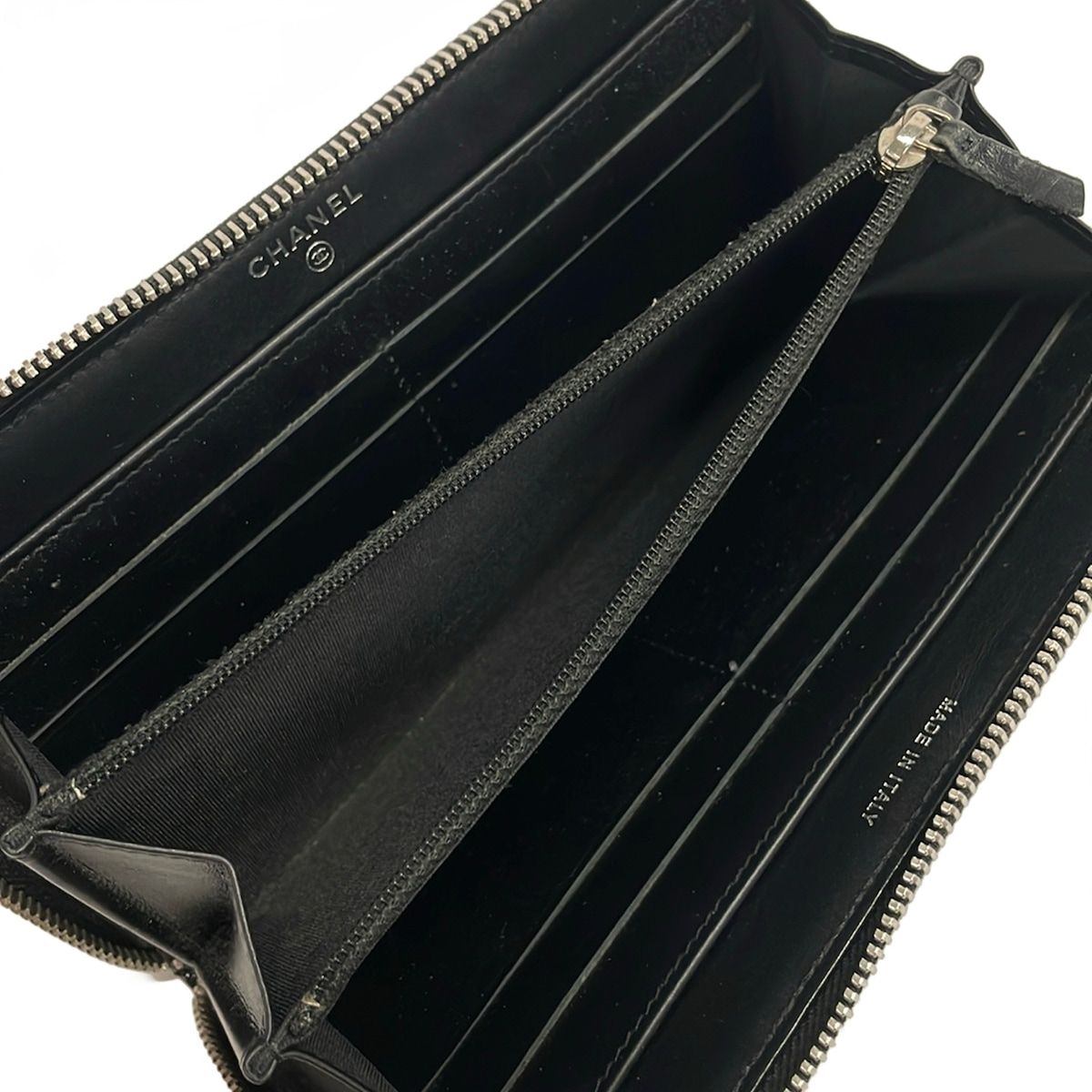 Chanel Wallet Quilted Black Silver Zip Around CC Logo Leather — view 4