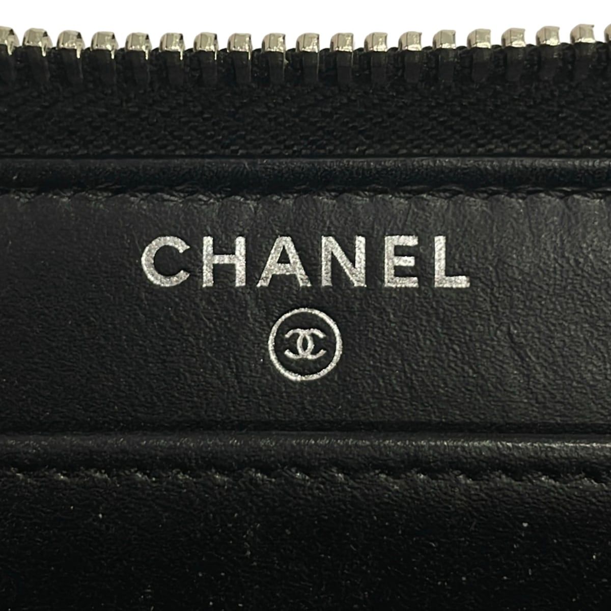 Chanel Wallet Quilted Black Silver Zip Around CC Logo Leather — view 5