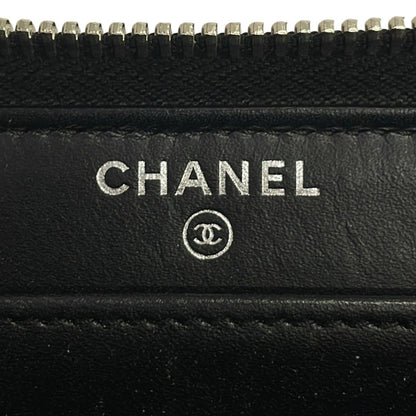 Chanel Wallet Quilted Black Silver Zip Around CC Logo Leather — view 5