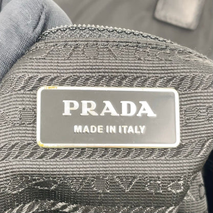Prada Front Belt Leather Nylon Black Shoulder Bag Silver — view 4