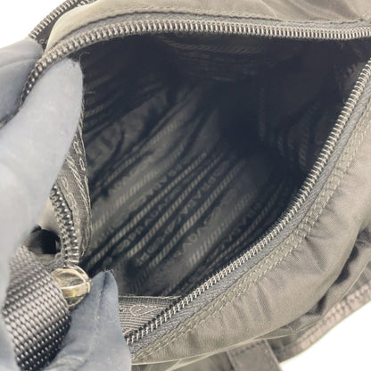 Prada Front Belt Leather Nylon Black Shoulder Bag Silver — view 3