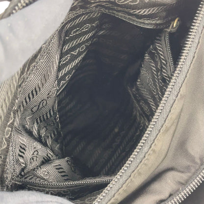 Prada Front Belt Leather Nylon Black Shoulder Bag Silver — view 5