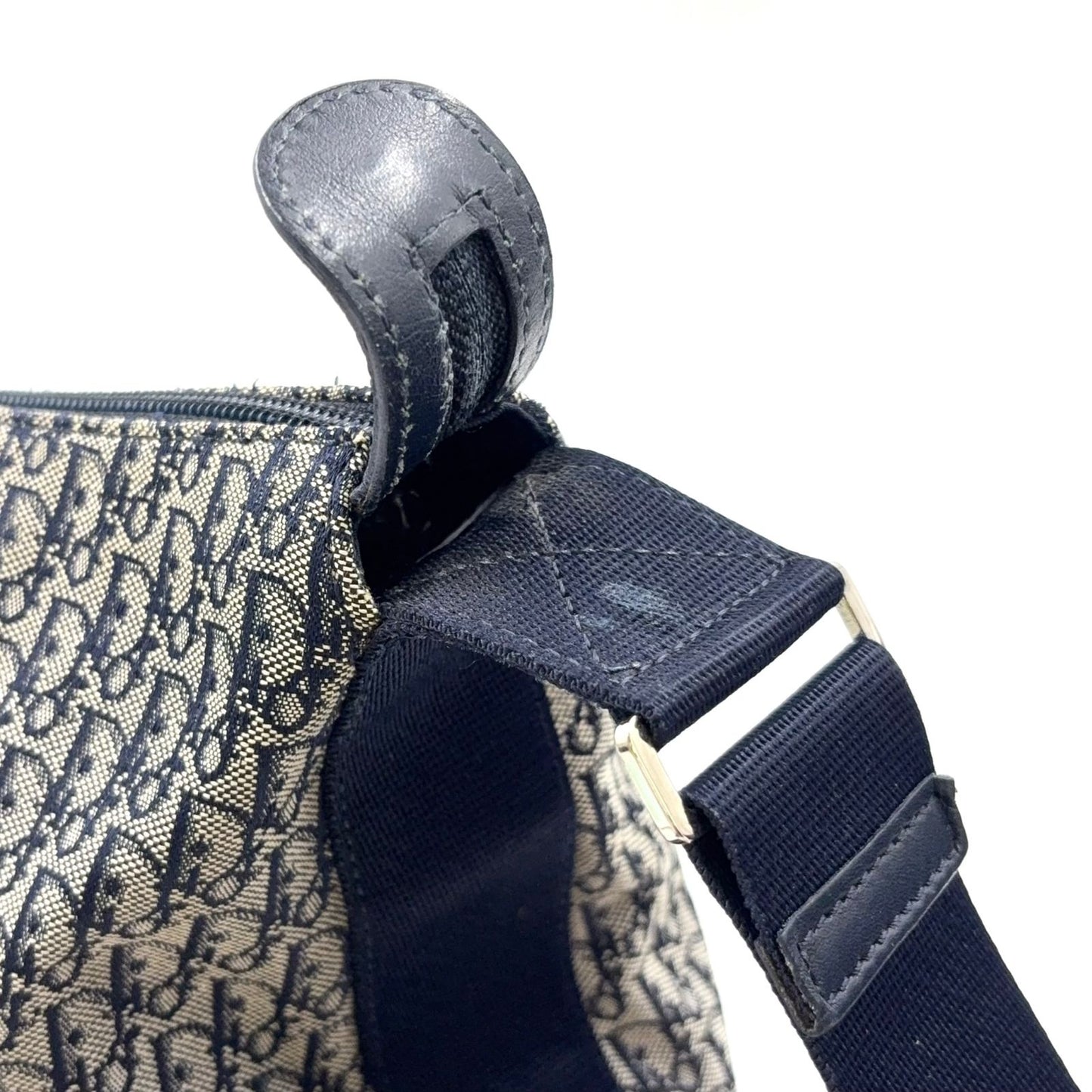 Dior Trotter Pattern Canvas Navy Shoulder Bag Silver — view 5