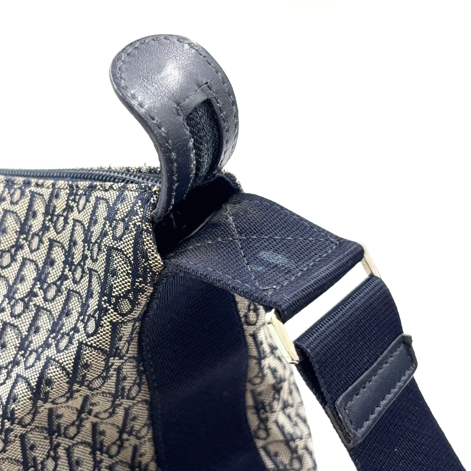 Dior Trotter Pattern Canvas Navy Shoulder Bag Silver — view 5