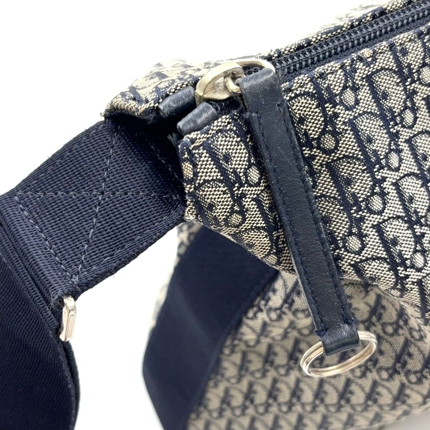 Dior Trotter Pattern Canvas Navy Shoulder Bag Silver — view 6