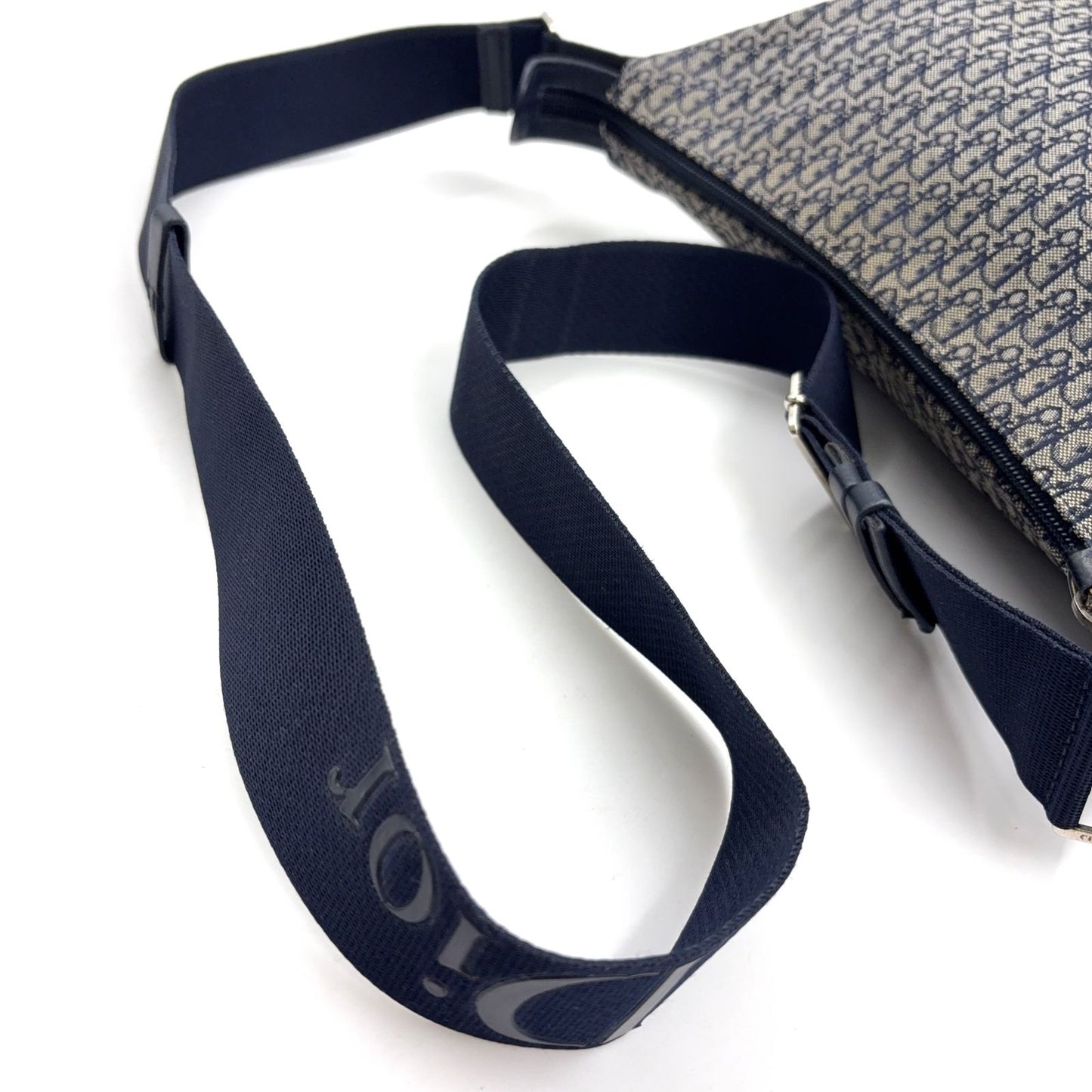 Dior Trotter Pattern Canvas Navy Shoulder Bag Silver — view 7