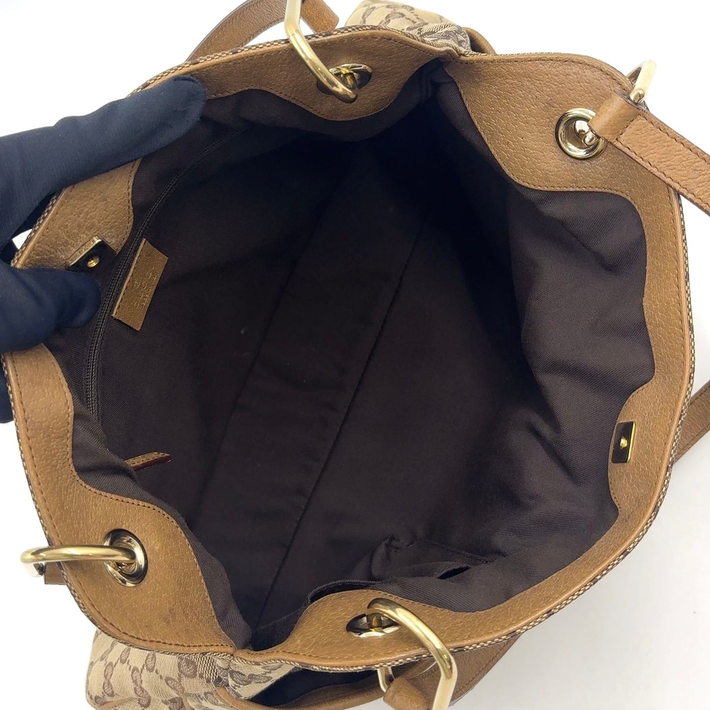 Gucci Eclipse GG Canvas Leather Brown Tote Gold — view 3
