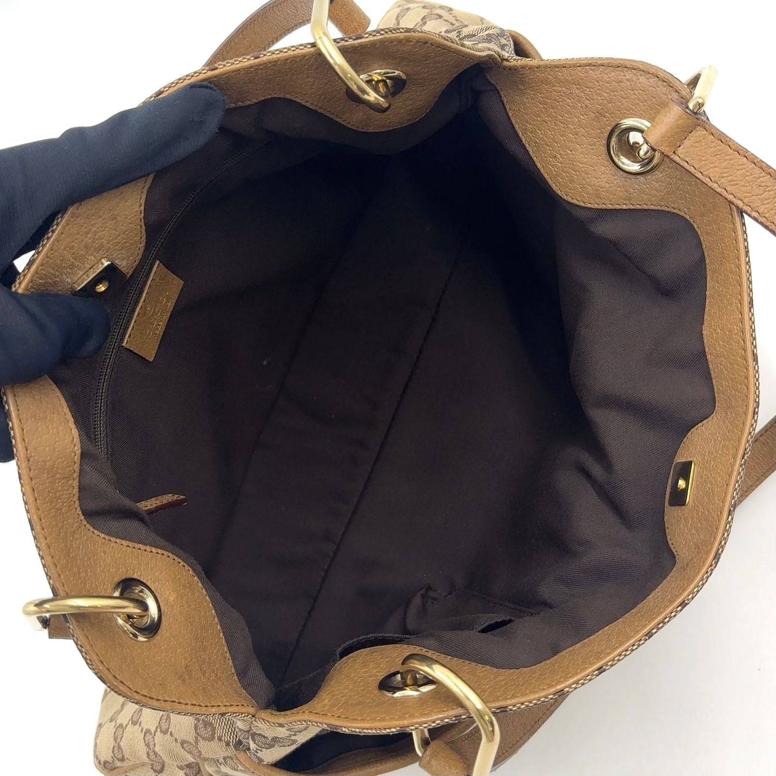 Gucci Eclipse GG Canvas Leather Brown Tote Gold — view 3