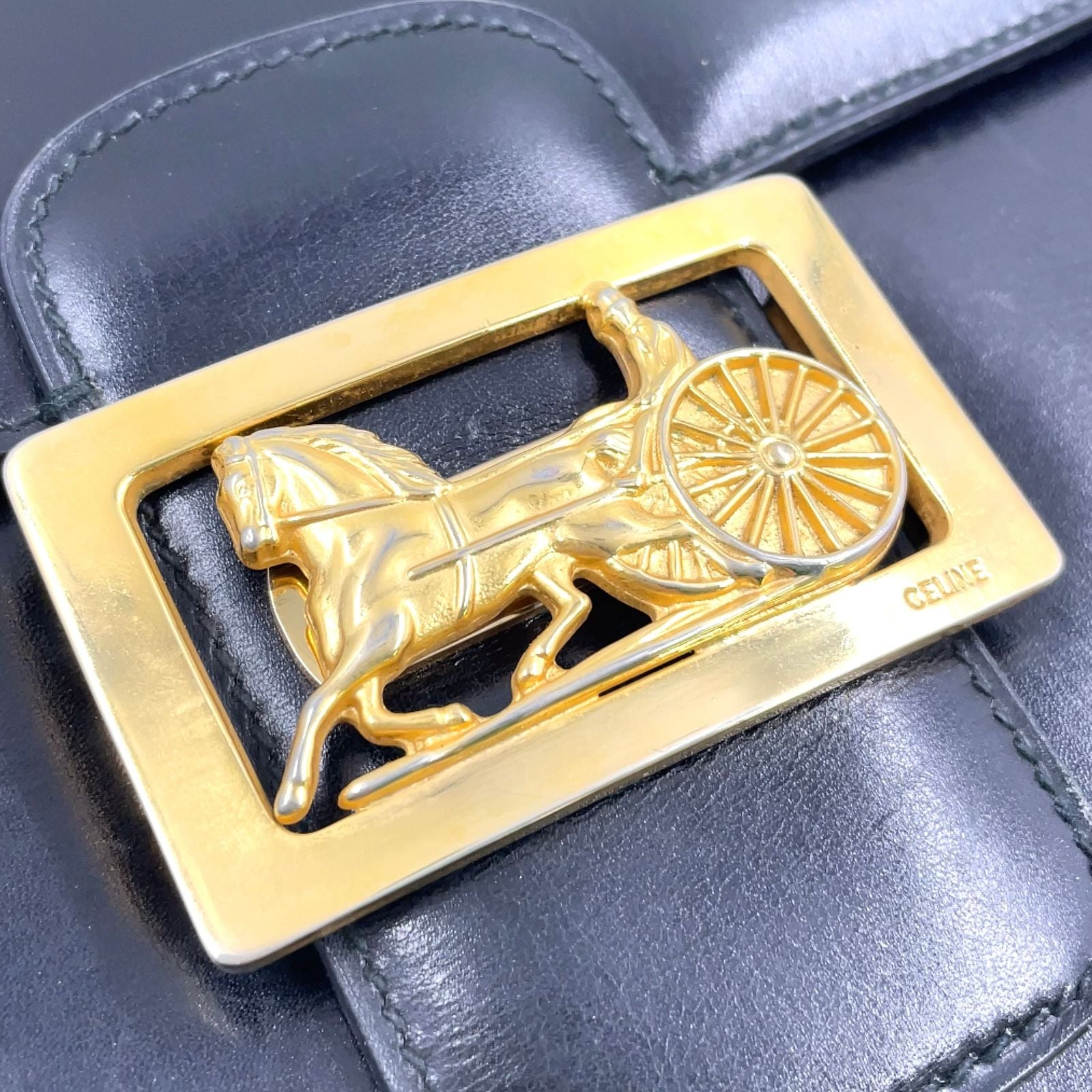 Celine Horse Carriage Calf Black Shoulder Bag Gold — view 8
