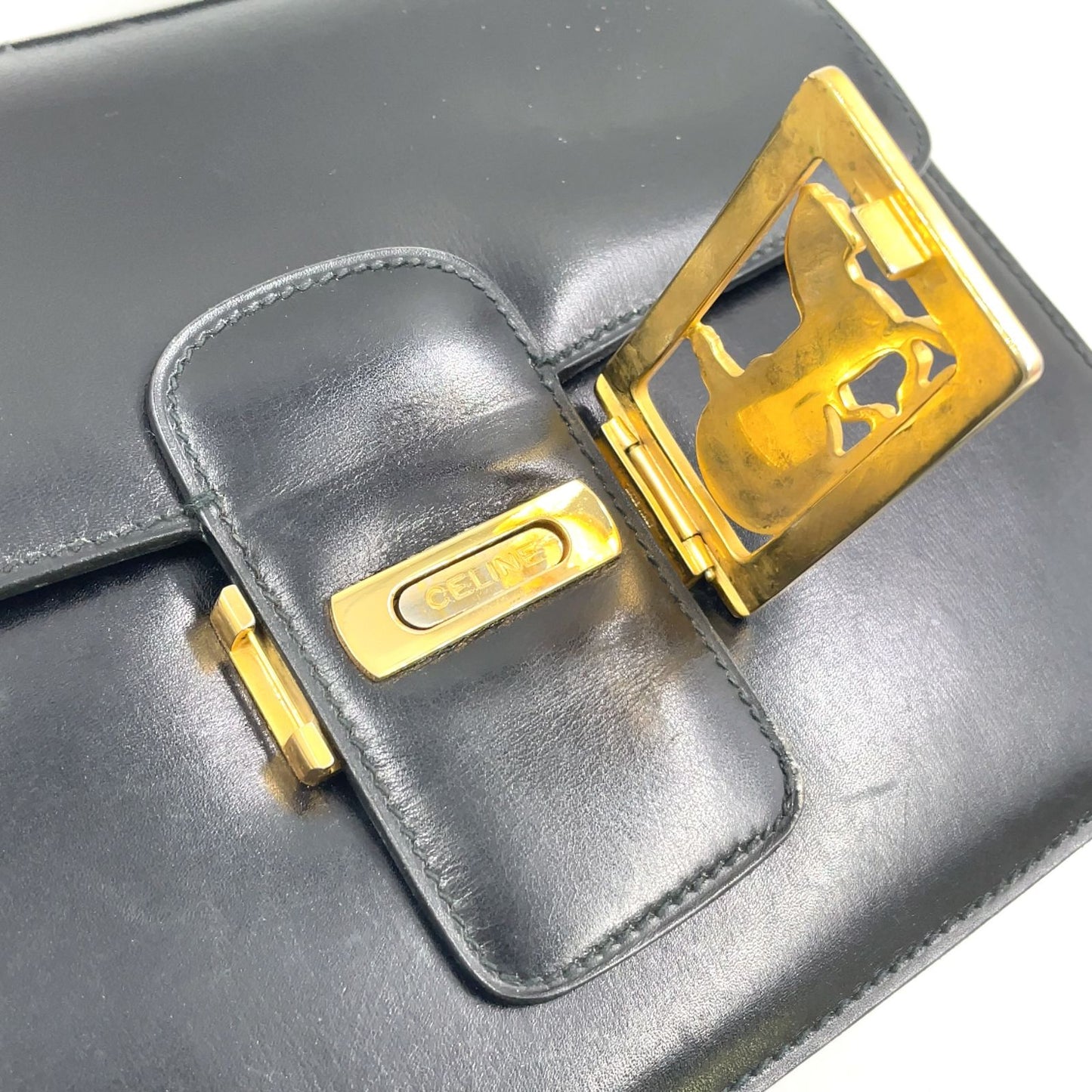 Celine Horse Carriage Calf Black Shoulder Bag Gold — view 9