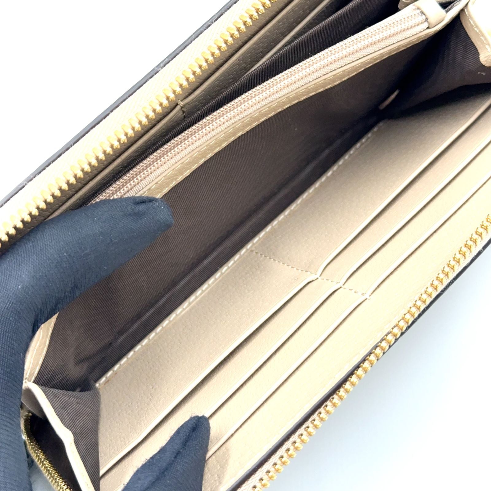 Gucci Ophidia GG Supreme Sherry Line Leather Gray Beige Multicolor Wallet Gold — view 7
