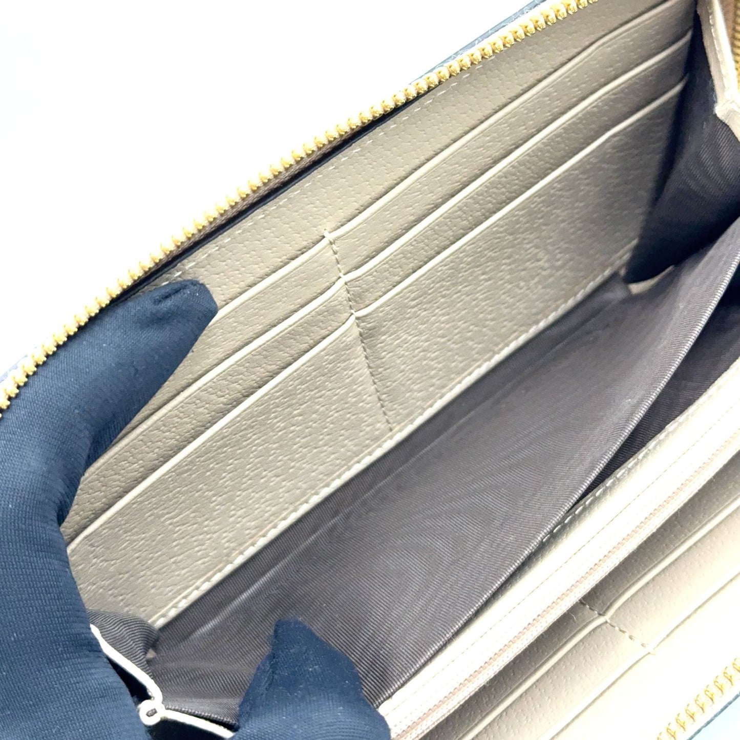 Gucci Ophidia GG Supreme Sherry Line Leather Gray Beige Multicolor Wallet Gold — view 5