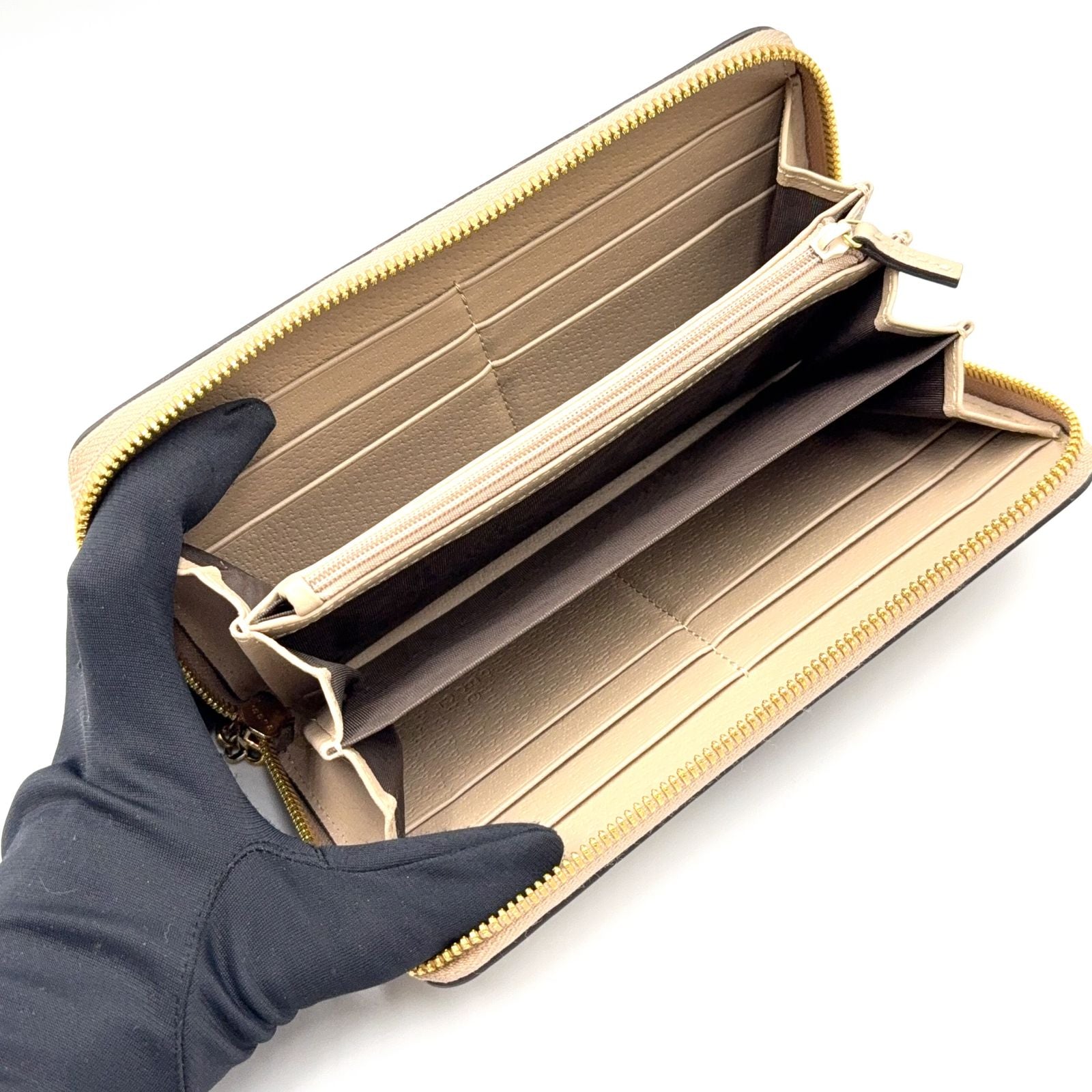 Gucci Ophidia GG Supreme Sherry Line Leather Gray Beige Multicolor Wallet Gold — view 3