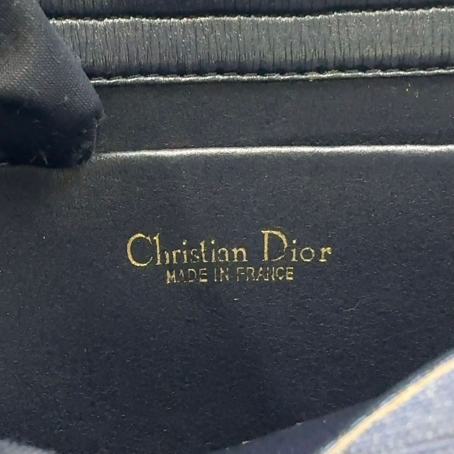 Dior Honeycomb Pattern Leather Canvas Navy Chain Shoulder Bag Gold — view 4