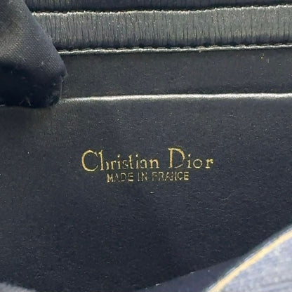 Dior Honeycomb Pattern Leather Canvas Navy Chain Shoulder Bag Gold — view 4