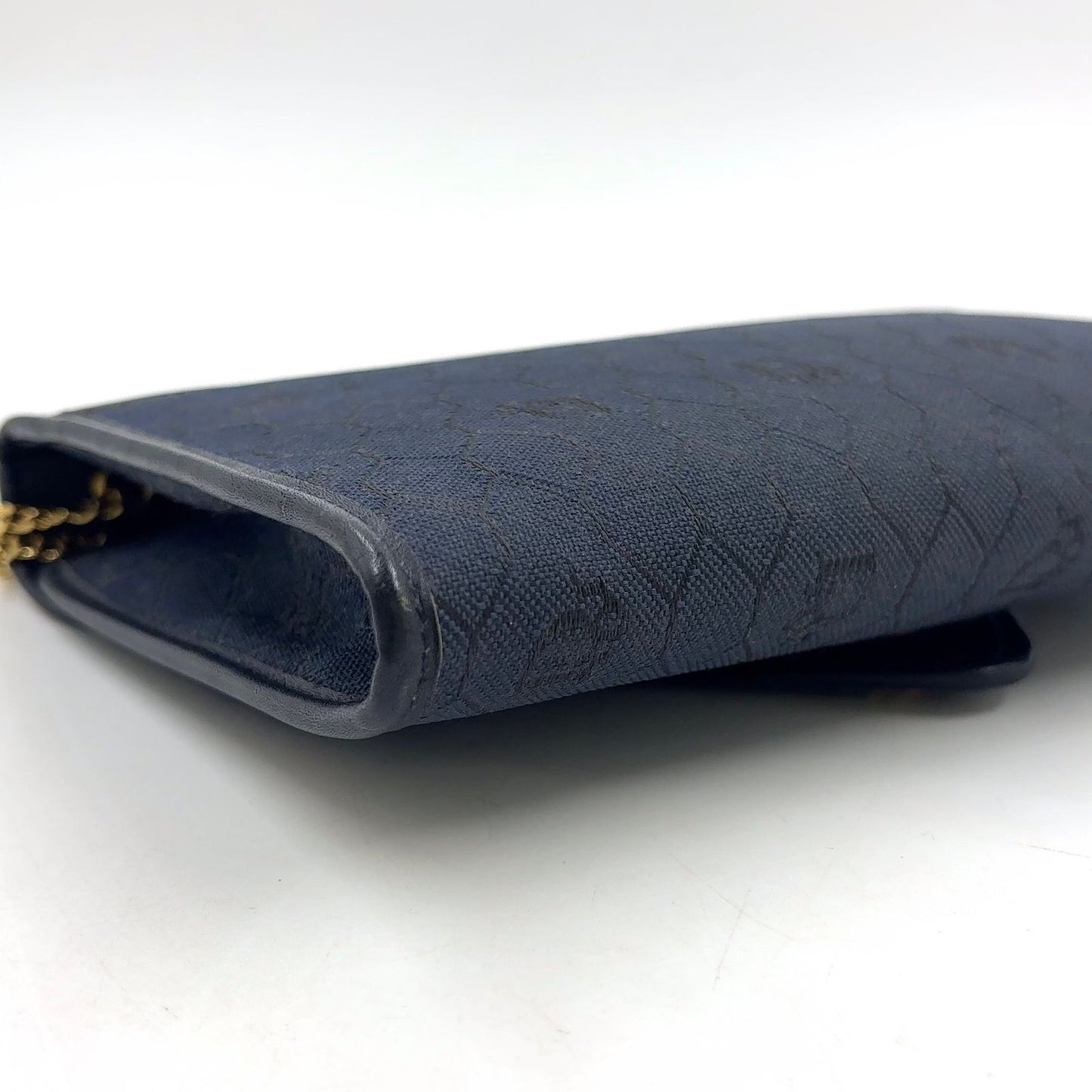 Dior Honeycomb Pattern Leather Canvas Navy Chain Shoulder Bag Gold — view 6