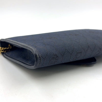 Dior Honeycomb Pattern Leather Canvas Navy Chain Shoulder Bag Gold — view 6